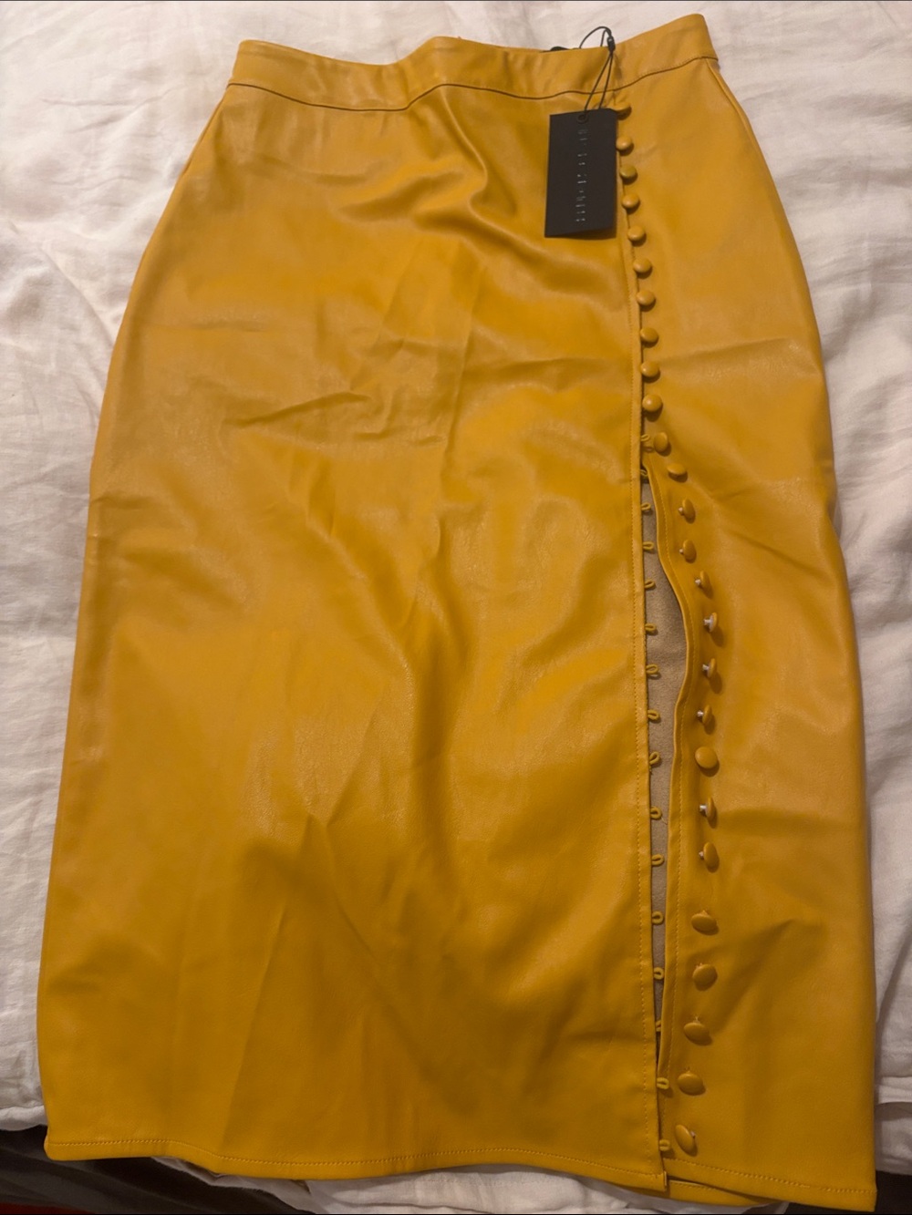 Kendall & Kylie Mustard Button-Trim Midi Skirt